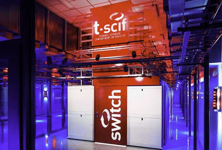 A TSCIF aisle containment system inside the SUPERNAP campus in Las Vegas. (Photo: Switch)