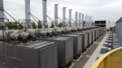 A row of emergency backup generators at the RagingWire CA3 data center in Sacramento, Calif. (Photo: Rich Miller)