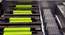 A prototype of the HGX-1 machine learning system on display at the Microsoft booth at the Open Compute Summit. The HGX-1 is a collaboration between Microsoft, NVIDIA and Ingrasys/Foxconn and optimized for cloud AI services. This version uses eight Tesla P100 for PCIe GPUs. (Photo: Rich Miller) A prototype of the HGX-1 machine learning system on display at the Microsoft booth at the Open Compute Summit. The HGX-1 is a collaboration between Microsoft, NVIDIA and Ingrasys/Foxconn and optimized for cloud AI services. This version uses eight Tesla P100 for PCIe GPUs. (Photo: Rich Miller)