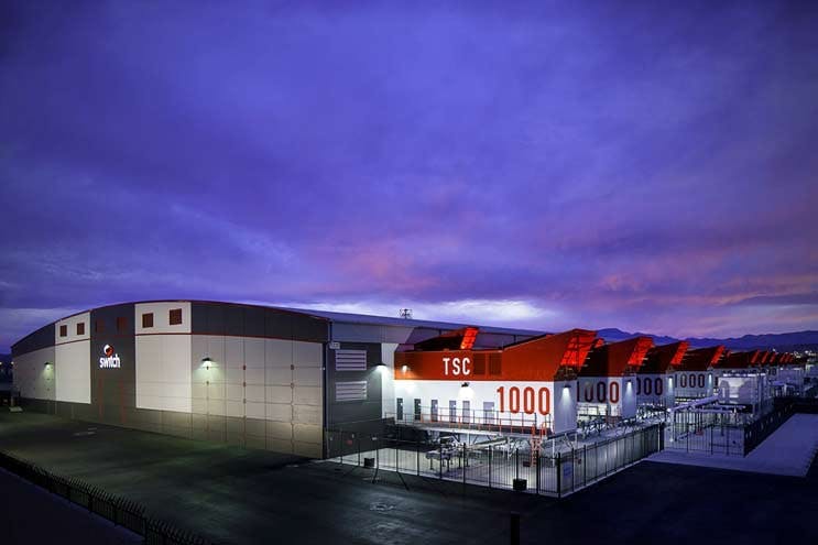 A sunset image of the Switch SUPERNAP 8 data center in Las Vegas. Switch says it will build a new campus near Atlanta. (Image: Switch)