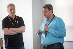 Open19 founder Yuval Bachar of LinkedIn (right) describes the project at last week’s Infrastructure Masons Summit in Palo Alto, Calif. (Photo: Infrastructure Masons) Open19 founder Yuval Bachar of LinkedIn (right) describes the project at last week’s Infrastructure Masons Summit in Palo Alto, Calif. (Photo: Infrastructure Masons)