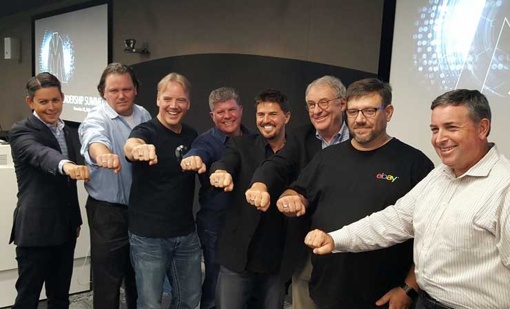 The Infrastructure Masons advisory council: From left: Jeremy Rodriguez , Ty Schmitt (Dell), Dean Nelson (Uber), Joe Kava (Google), Rob Roy (Switch SUPERNAPs), Peter Gross (Bloom Energy), Eddie Schutter (eBay), Tom Furlong (Facebook). Not pictured: Jim Smith (Microsoft) and Christian Belady (Microsoft). (Photo: Rich Miller)