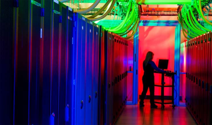 Rows of cabinets inside a Microsoft data center in Quincy, Washington. (Photo: Microsoft)
