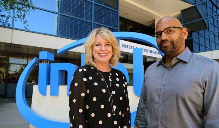 Diane Bryant, executive VP of Intel&rsquo;s Data Center Group, with Nervana founder and CEO Naveen Rao at Intel HQ in Santa Clara. (Photo: Intel)