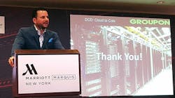 Harmail Chatha, head of Global Data Center Strategy and Operations for Groupon, speaks at DCD Enterprise in New York in March. (Photo: Rich Miller)