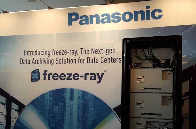 At the Open Compute Summit in March, Panasonic demonstrated its Freeze Ray optical archive system, which uses high-capacity Blu-Ray discs. (Photo: Rich Miller)