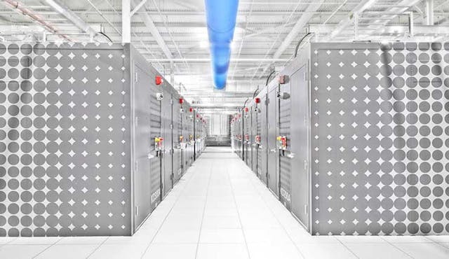 A row of data center modules inside the huge IO New Jersey data center in Edison, N.J. (Photo:IO)