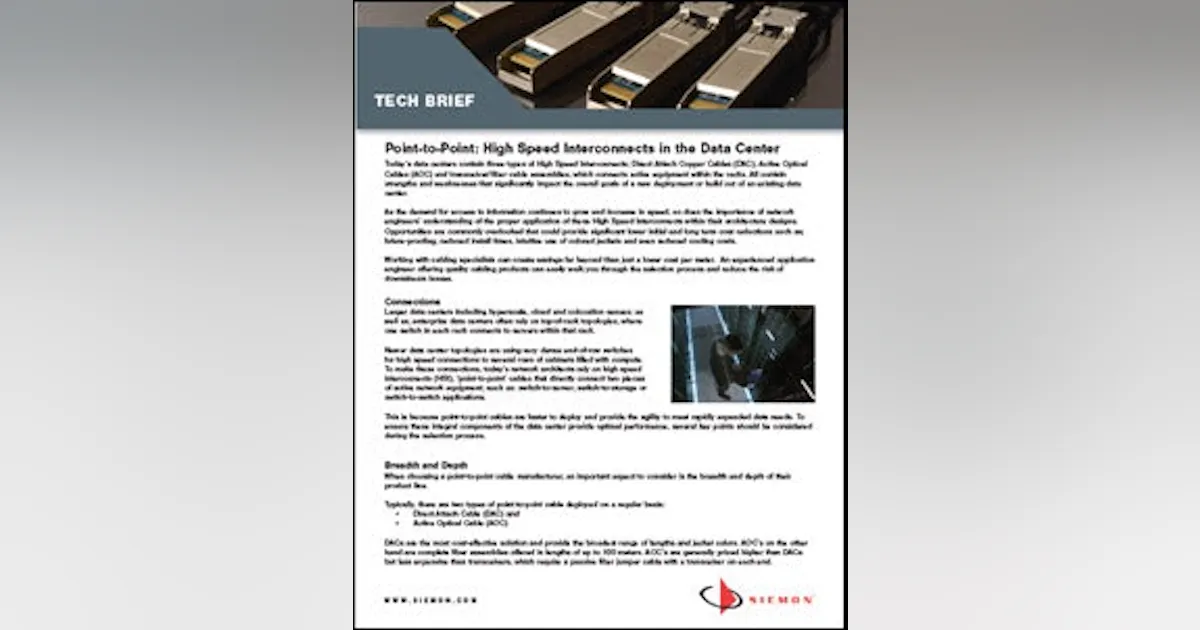 Speed Point Connected Point-to-Point: High Speed Interconnects in the Data Center | Data ...