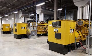A row of backup generators inside the Sabey Data Centers Intergate.Ashburn campus in Ashburn, VIrginia. (Photo: Rich Miller)