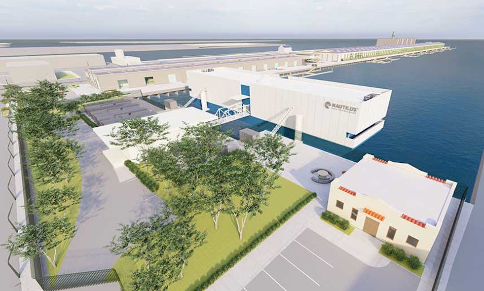 An illustration of the Nautilus Data Technologies data center at the AltaSea campus at the Port of Los Angeles.