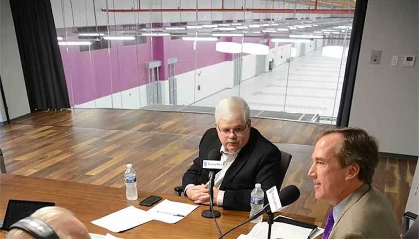 DCF editor Rich Miller taping a podcast at the NTT Global Data Centers campus in Virginia in 2016.