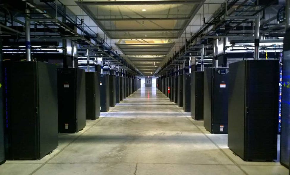 A server hall in a Facebook data center in North Caroilina. Meta says it will rethink this design, which it has been using since 2011.