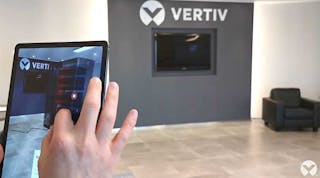 A demonstration of how the Vertiv XR mobile app can simulate how data center equipment will look in a user environment.