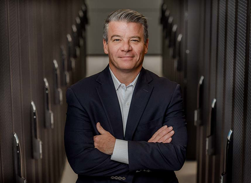 Flexential CEO Chris Downie in one of the company's data centers.