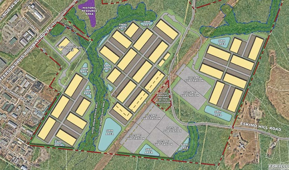 A diagram of the site plan for the Stafford Technology Campus, which includes 25 data centers and up to 5.5 million square feet of space.