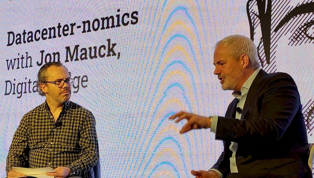 Jon Mauck, Senior Managing Director at DigitalBridge Investment Management (right), discusses the current economic client with DatacenterDynamics CEO George Rockett at the recent DCD Connect New York event.