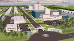 A n illustration of Green Energy Partners' planned data center and energy campus near the Surry Nuclear Power Station in Southeastern Virginia.