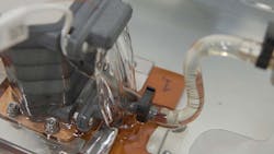 An image of cold plate -based technology with immersion cooling being prototyped by Meta. An image of cold plate -based technology with immersion cooling being prototyped by Meta.