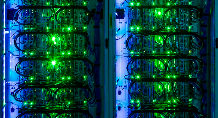 Servers inside a high-density data center.