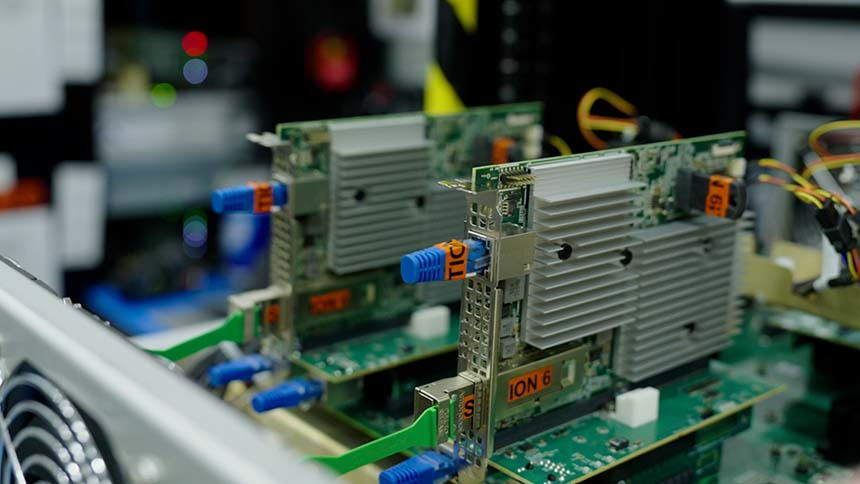 AWS Nitro networking cards are tested in one of the company's Failure Analysis Labs, part of the process of refirbishing equipment for reuse in AWS data centers.