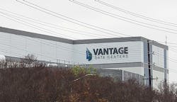 A Vantage Data Centers campus in Santa Clara, California features large signs making its logo and brand visible to motorists passing by on the busy Central Expressway.