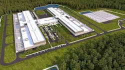 An illustration of the 970,000 square foot first phase of the Facebook Data Center in Newton County, Georgia.