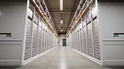 A long row of racks and servers inside a Microsoft Azure cloud data center.