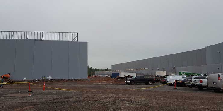 Two Digital Realty data center buildings under construction in Ashburn, Virginia.