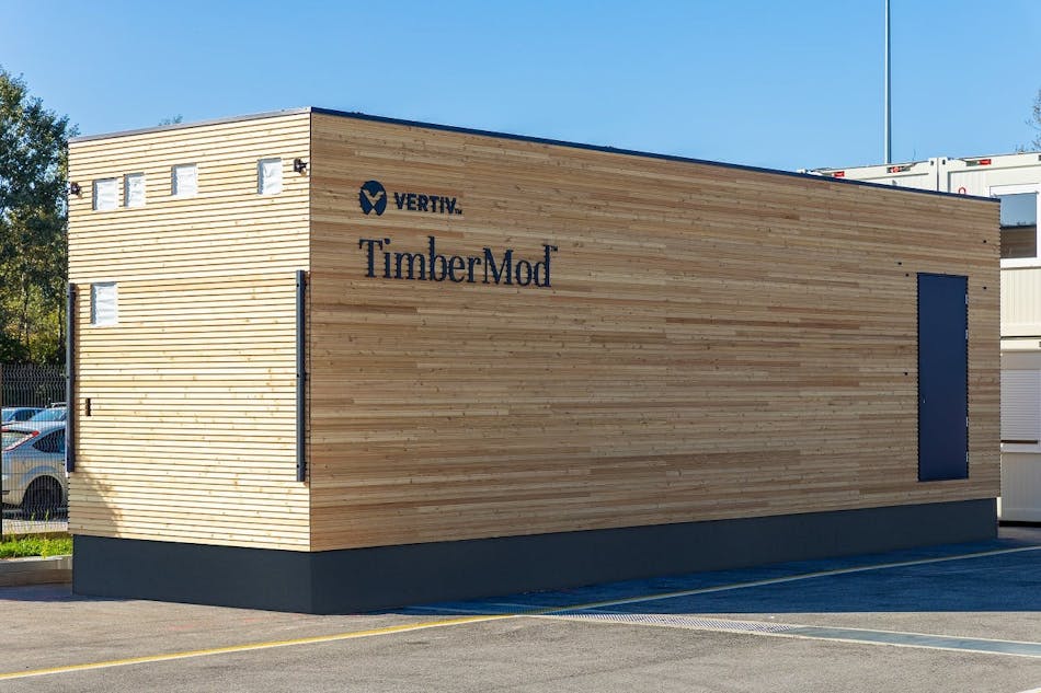 Vertiv&apos;s wooden TimberMod prefab data center container.