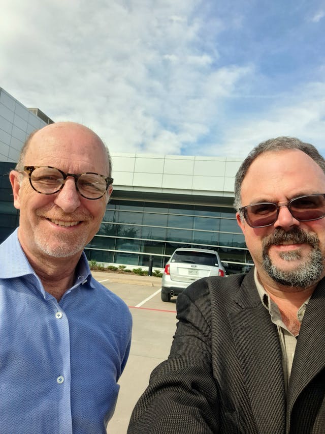 Data Center Frontier&apos;s Associate Publisher Capel States and Editor in Chief Matt Vincent just before touring the 976,000 sq. ft. CyrusOne Dallas DFW3 data center in Allen, Texas.
