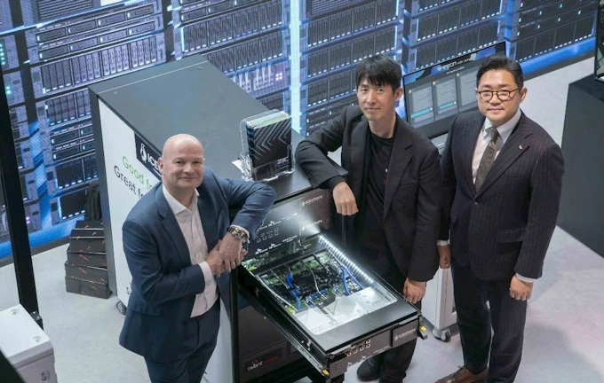 Iceotope, SKT and SK Enmove representatives at MWC Barcelona 2024.