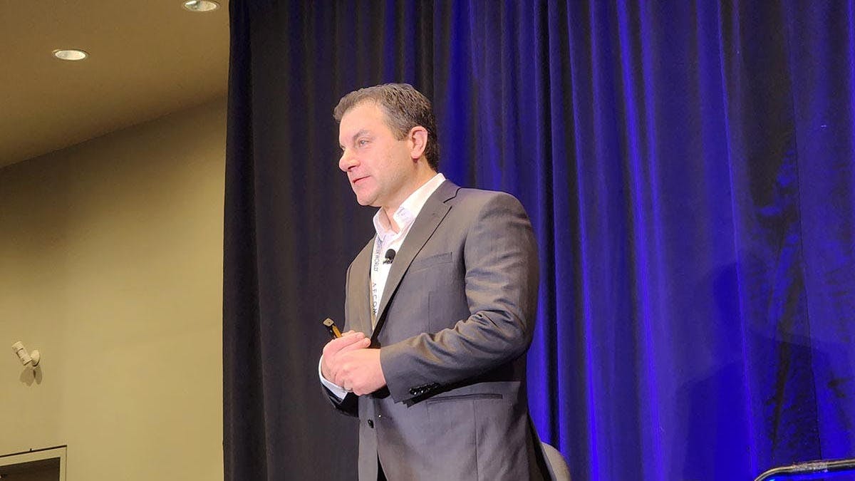 Dr. Arman Shehabi, Energy/Environmental Policy Staff Scientist/Engineer at the U.S. Department of Energy's Lawrence Berkeley National Laboratory, presents at last week's Data Center World conference.