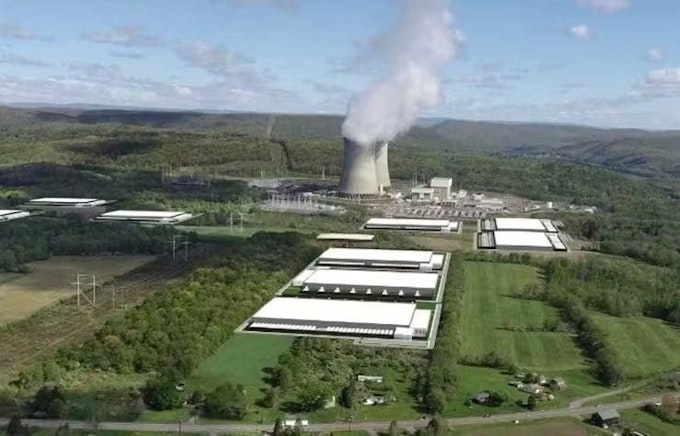 An illustration of the campus plans for Cumulus Data, which is creating a nuclear-powered data center in Salem, Pennsylvania.