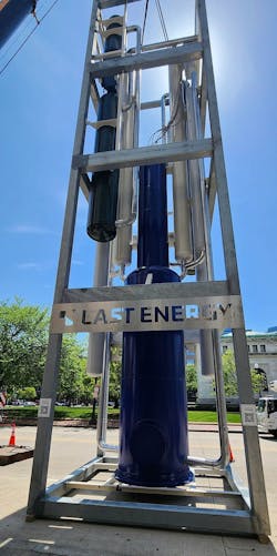 A closer look at Last Energy&apos;s nuclear small modular reactor (SMR) from the curb outside the Washington Convention Center in downtown D.C. for Data Center World (Apr. 15-18).