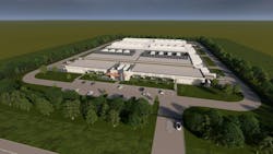 A rendered aerial view of the ark data center in Green Bay, WI, which will connect to an existing facility when fully built out to 20 MW capacity.