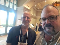 Data Center Frontier&apos;s Associate Publisher, Capel States (L) and Editor In Chief, Matt Vincent (R) circulate for data center industry hallway conversations at 7x24 Spring Conference 2024 in Orlando, FL.