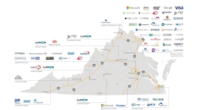 A map of Virginia’s data centers courtesy of the Virginia Economic Development Partnership.