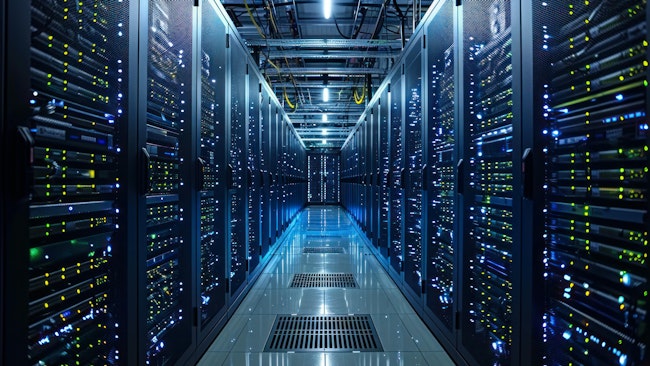 AI-generated rendering of a modern data center.