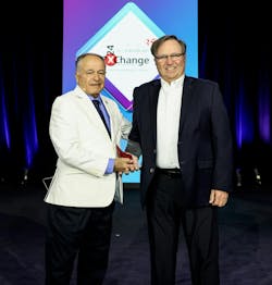 Bob Cassiliano (L), Chairman and CEO of 7x24 Exchange International, presented Dennis D. Cronin (R) with the 7x24 Exchange International Lifetime of Service Award. Bob Cassiliano (L), Chairman and CEO of 7x24 Exchange International, presented Dennis D. Cronin (R) with the 7x24 Exchange International Lifetime of Service Award.