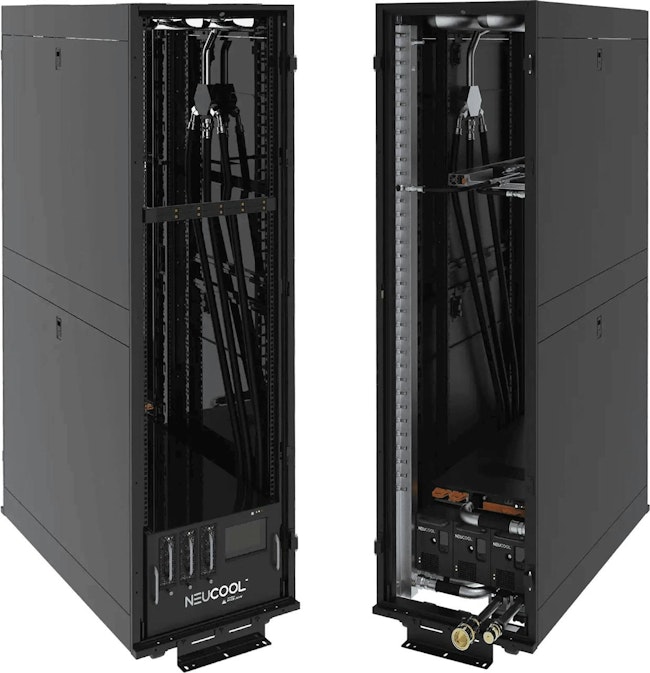 Powered by Accelsius, NeuCool is a complete liquid cooling solution, using a highly-efficient two-phase process and a dielectric refrigerant that is entirely safe for electronics. The NeuCool system supports 2200W+ per socket and up to 100kW per rack (80kW direct-to-chip cooling).