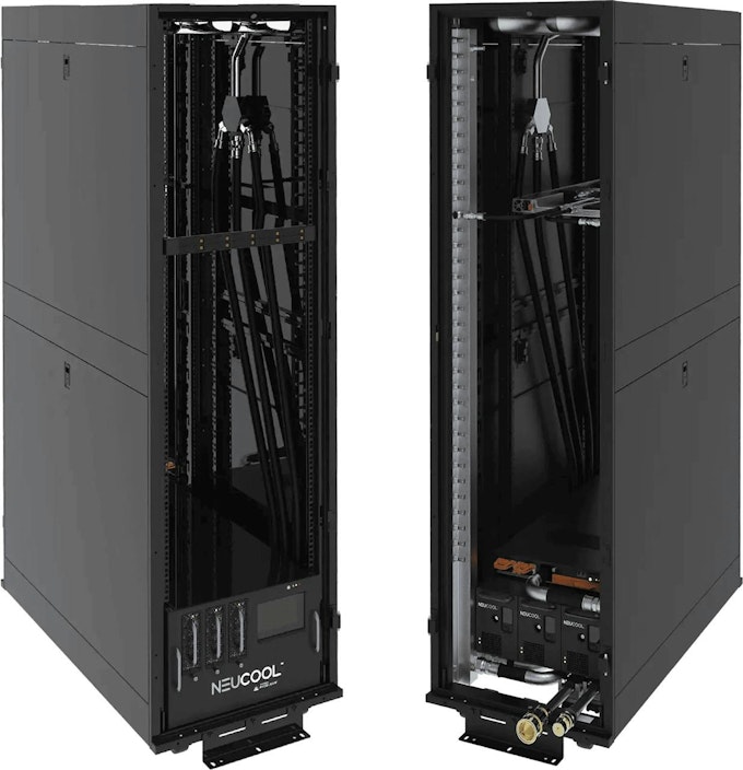 Powered by Accelsius, NeuCool is a complete liquid cooling solution, using a highly-efficient two-phase process and a dielectric refrigerant that is entirely safe for electronics. The NeuCool system supports 2200W+ per socket and up to 100kW per rack (80kW direct-to-chip cooling).