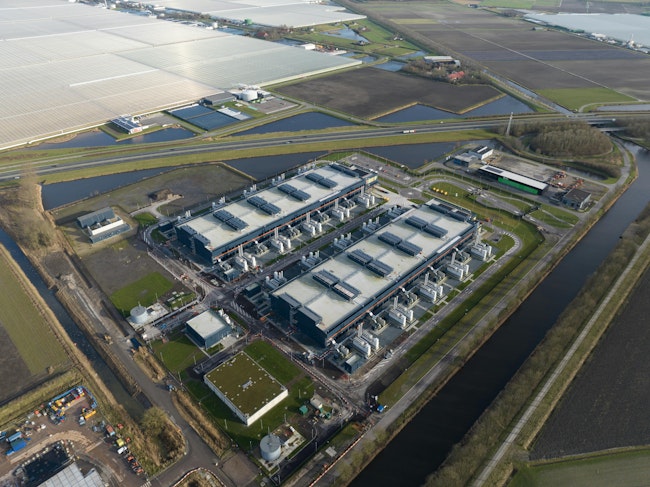 Aerial drone photo of an unnamed hyperscale data center in the Netherlands.