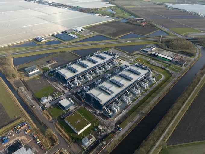 Aerial drone photo of an unnamed hyperscale data center in the Netherlands.