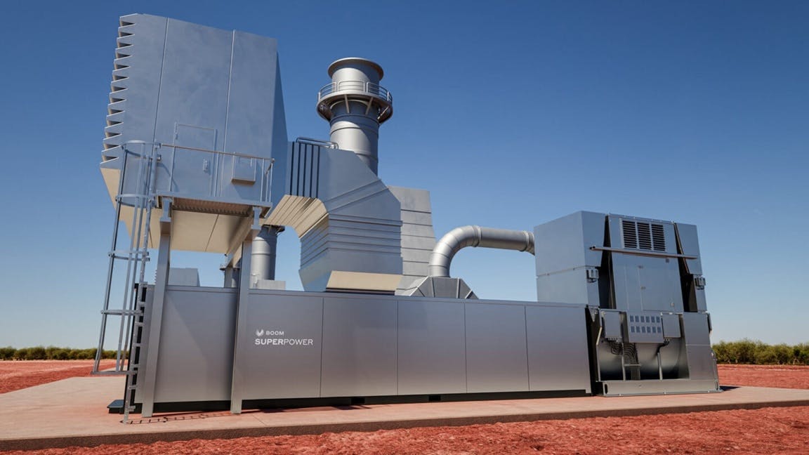 From aviation company Boom Supersonic, the Boom Superpower is a 42-megawatt natural gas turbine designed for data center power generation, as adapted from the firm's supersonic jet engines. Data center developer Crusoe, developer of the Stargate campus in Abilene, Texas, is the turbine's launch customer.