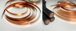 Pictured (L): Xeus™ HTS Wire Platform by MetOx. Pictured (R) 600 amps of traditional copper cable (left) compared with the equivalent capacity delivered by high-temperature superconducting (HTS) wire (right), illustrating the dramatic reduction in size and material. Pictured (L): Xeus™ HTS Wire Platform by MetOx. Pictured (R) 600 amps of traditional copper cable (left) compared with the equivalent capacity delivered by high-temperature superconducting (HTS) wire (right), illustrating the dramatic reduction in size and material.