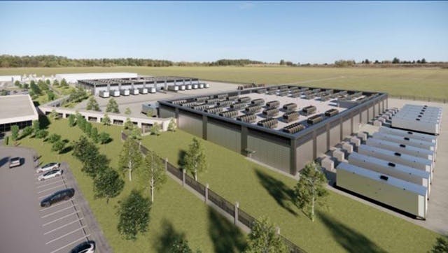 Rendering of Bell Canada&rsquo;s planned 300 MW AI data center campus in Saskatchewan, developed as part of its sovereign AI strategy with CoreWeave and Cerebras as anchor customers.
