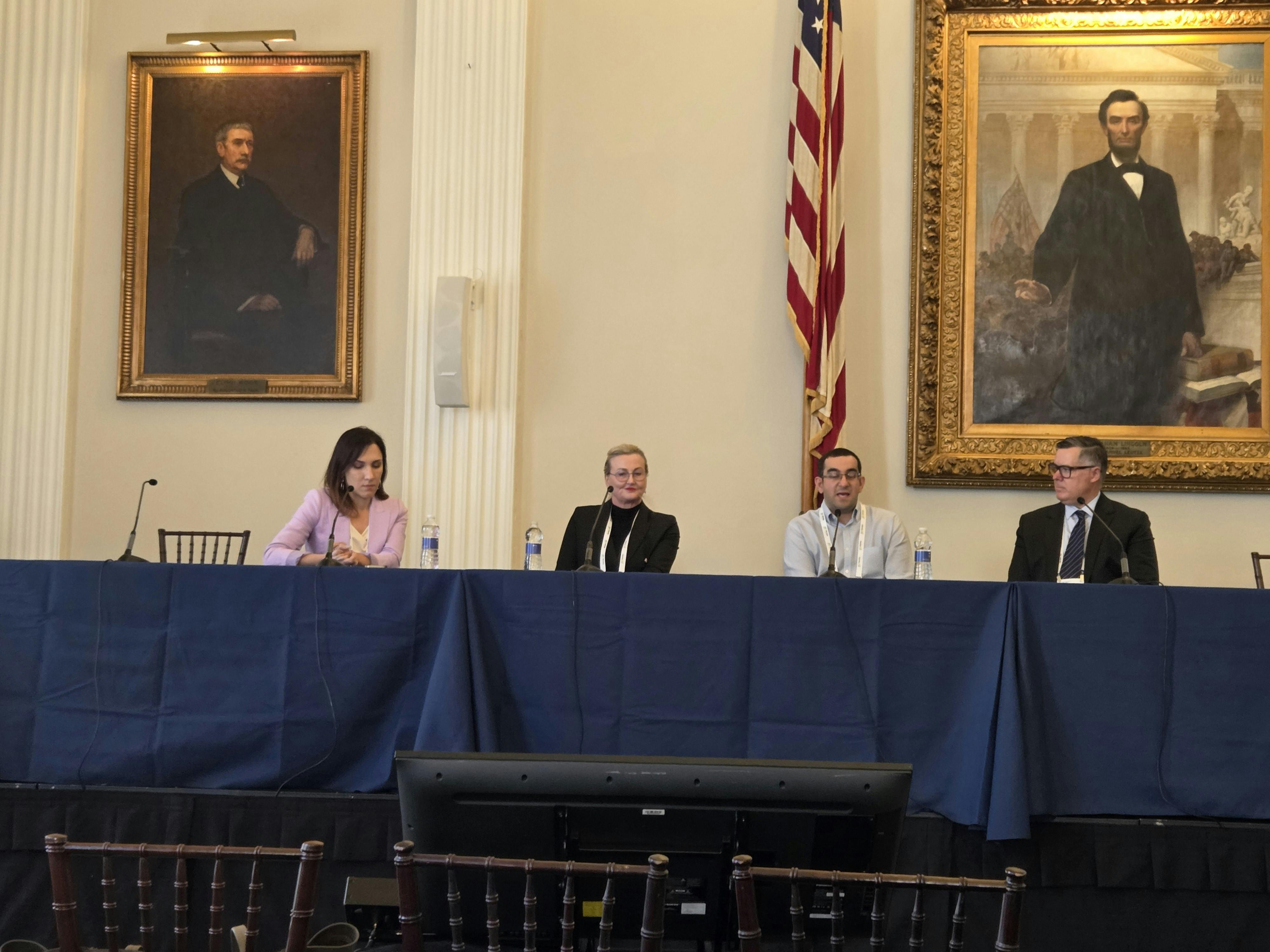 Panelists at the May 4 IMN Data Centers' Power Equity Event at the historic Union League Club in New York City. (L to R) Anastasia Istratova, Investment Partner - Fifth Wall; Cynthia Thompson, Co-Founder, Executive Chair & Chief Corporate Development Officer - CloudBurst Data Centers; (far R) Richard Hallahan, Head of Solutions Engineering - CleanArc Data Centers