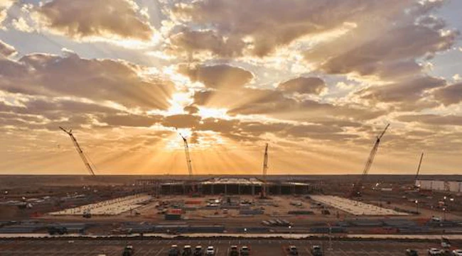 Crusoe&rsquo;s Google data center campus under construction in Armstrong County, Texas. The project, directly connected to adjacent wind generation, illustrates the increasingly energy-first model emerging around AI infrastructure development. (Image: Crusoe)