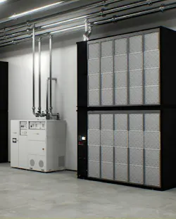 Figure 1: Internal server room featuring LiquidStack GigaModular and Tran Fan Coil Wall (Image courtesy of Trane)