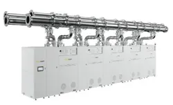 Figure 2: LiquidStack® GigaModular™ centralized modular liquid cooling platform. The architecture combines centralized system-level controls, modular cooling infrastructure, and hybrid cooling integration to support scalable AI deployments. (Image courtesy of Trane)